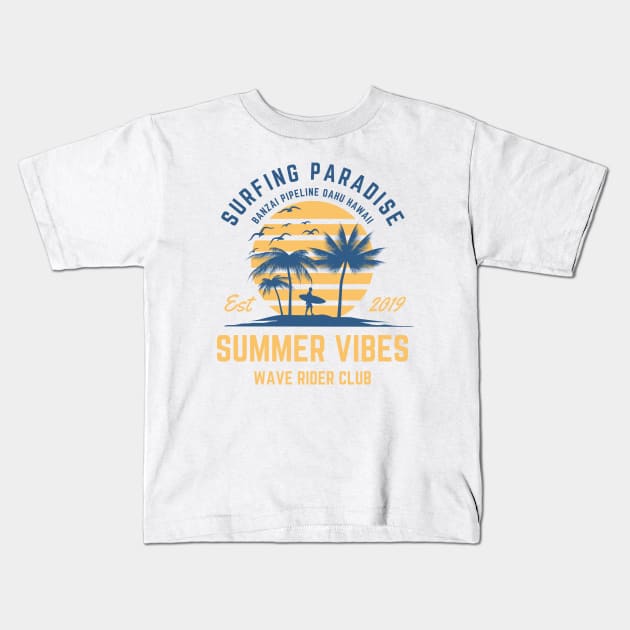 Retro Surfer Summer Vibes Oahu Hawaii Kids T-Shirt by Tip Top Tee's